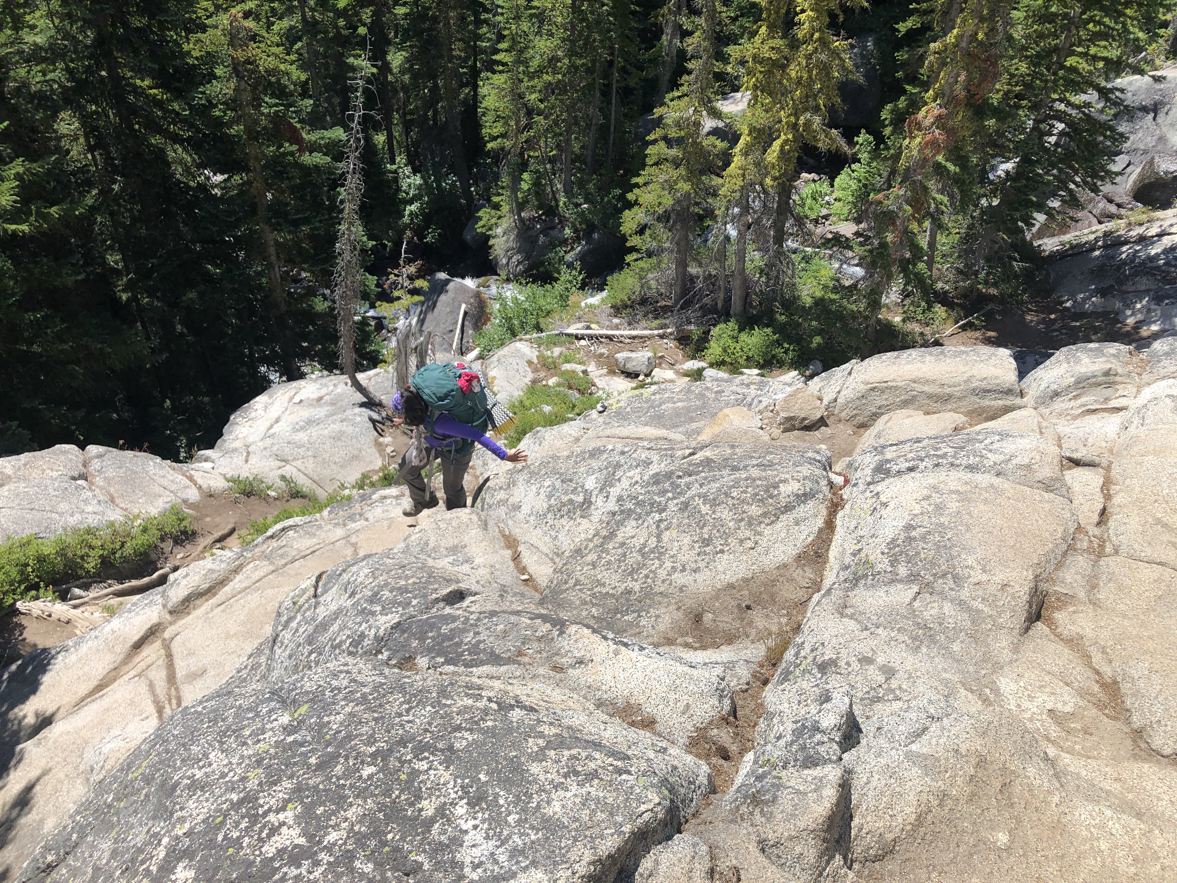 Steep descent over boulders